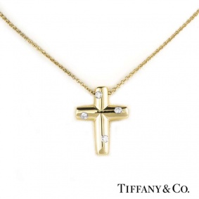 Tiffany & Co. 18k Yellow Gold Diamond Set Cross pendant 0.15ct